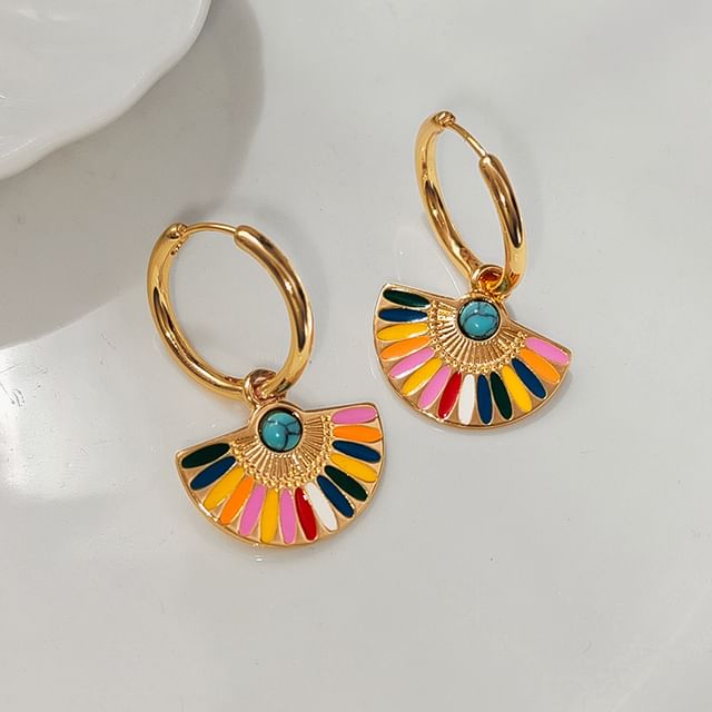 Rainbow Fan Hoop Earring - 1 Pair - Earring - Gold