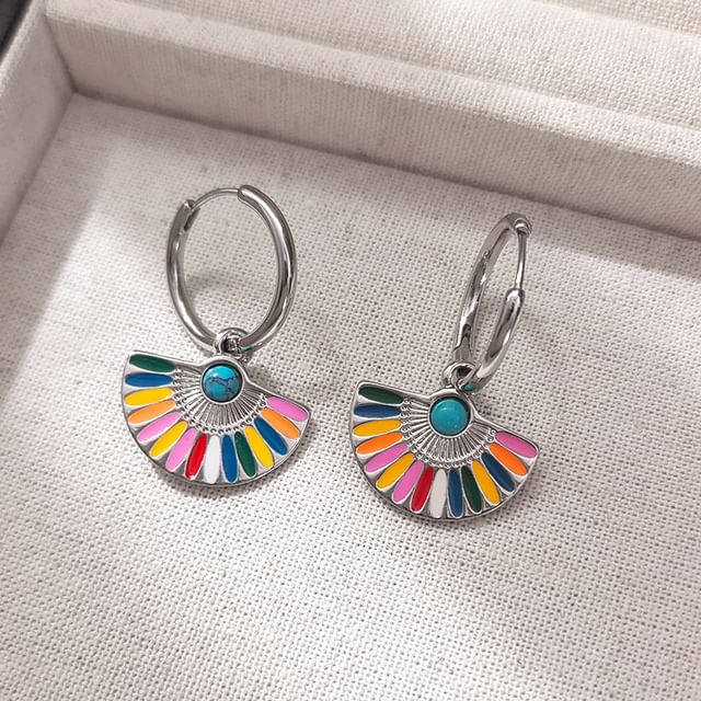 Rainbow Fan Hoop Earring - 1 Pair - Earring - Silver