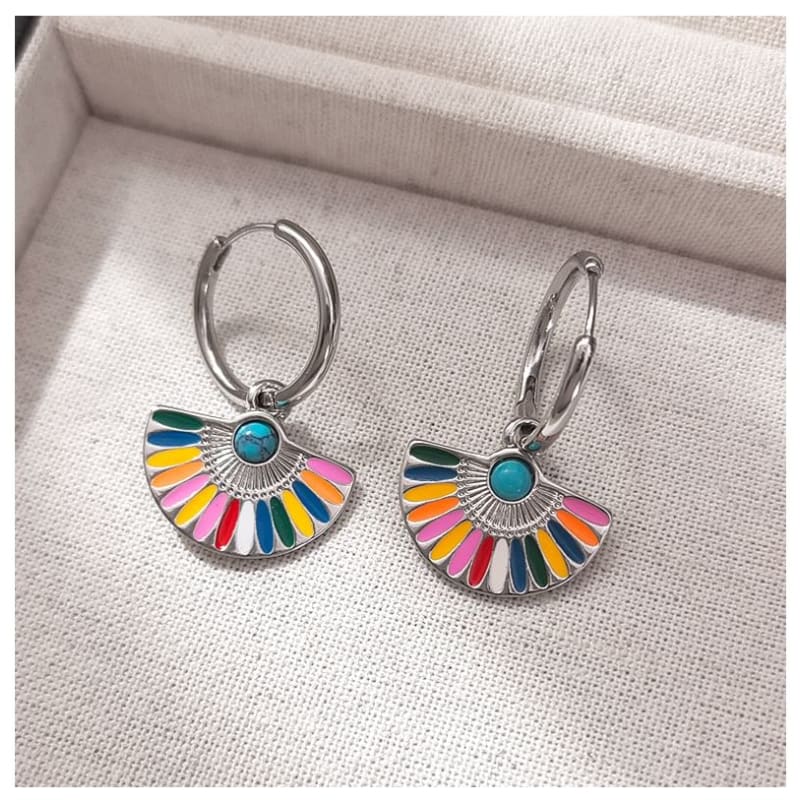 Rainbow Fan Hoop Earring