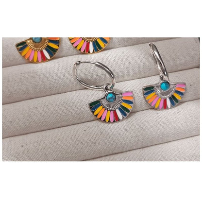 Rainbow Fan Hoop Earring