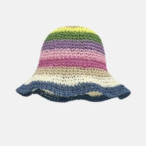 Rainbow Stripe Bucket Hat - Brim - Blue & Beige / One Size