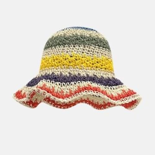 Rainbow Stripe Bucket Hat - Brim - Orange & Beige / One Size