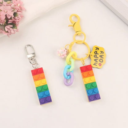 Rainbow Toy Block Bag Charm Keyring (Various Designs)