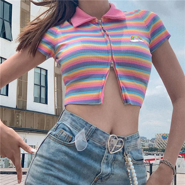 Rainbow Zip Top - T - Shirts