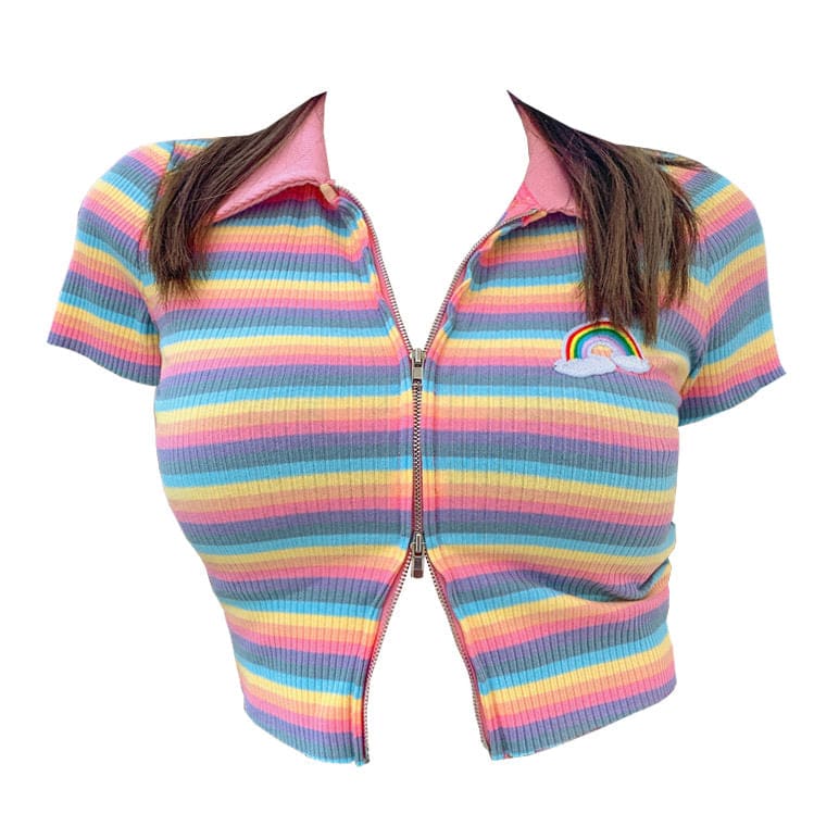 Rainbow Zip Top - T - Shirts