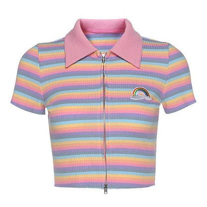 Rainbow Zip Top - T - Shirts