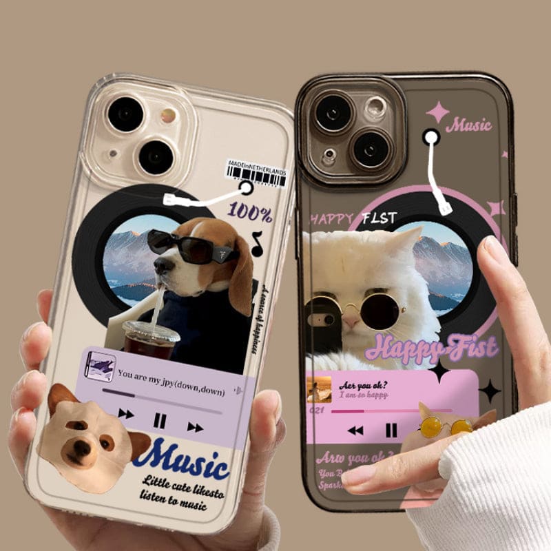 Record Muisc Cat and Puppy Phone Case