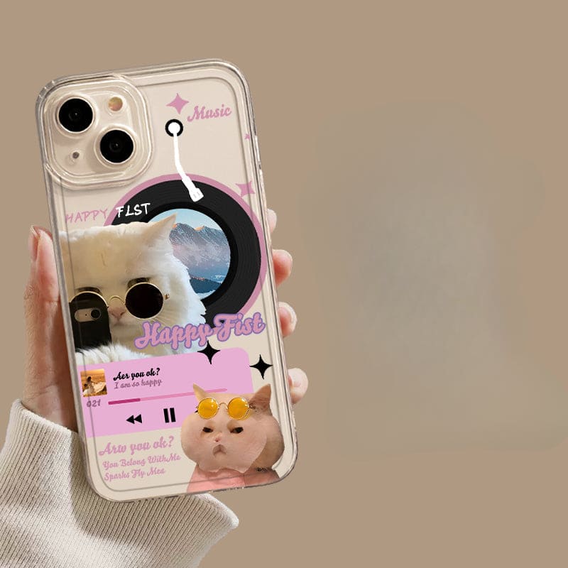 Record Muisc Cat and Puppy Phone Case - For iPhone 15