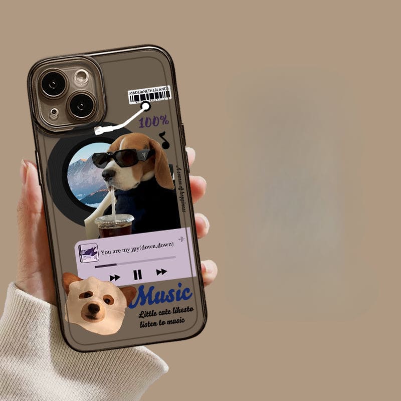 Record Muisc Cat and Puppy Phone Case - For iPhone 15