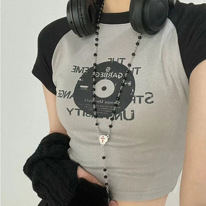 Record Print Crop Top - Tops