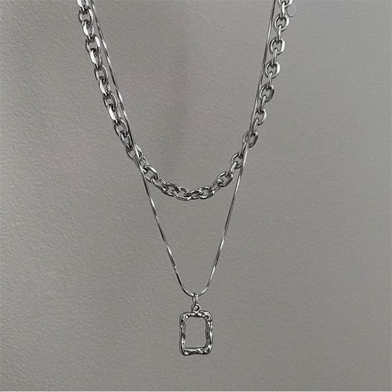 Rectangle Pendant Layered Alloy Choker