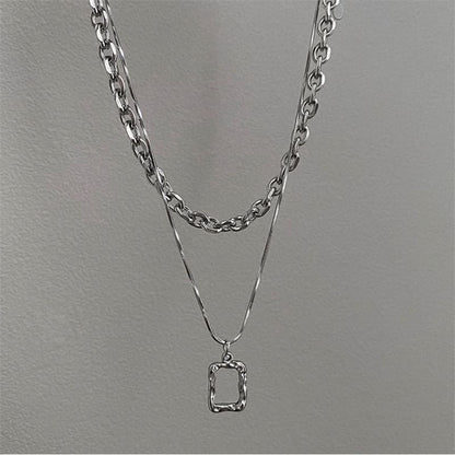 Rectangle Pendant Layered Alloy Choker