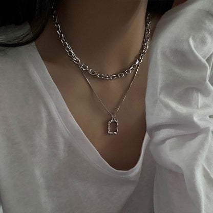 Rectangle Pendant Layered Alloy Choker