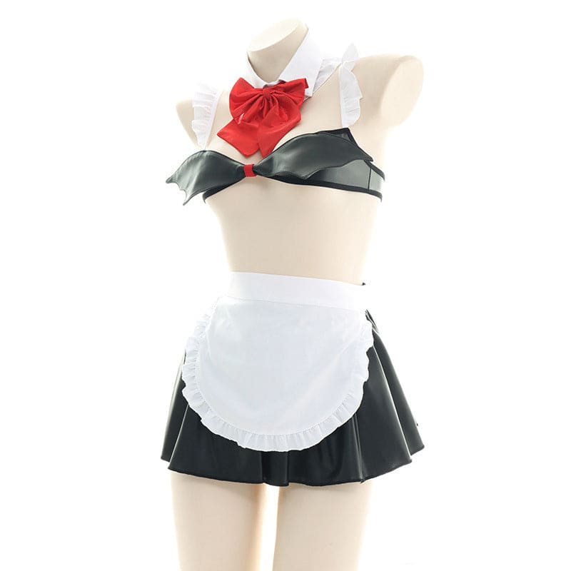 Red Bow Knot Devil Wings Maid Lingerie Set - Black