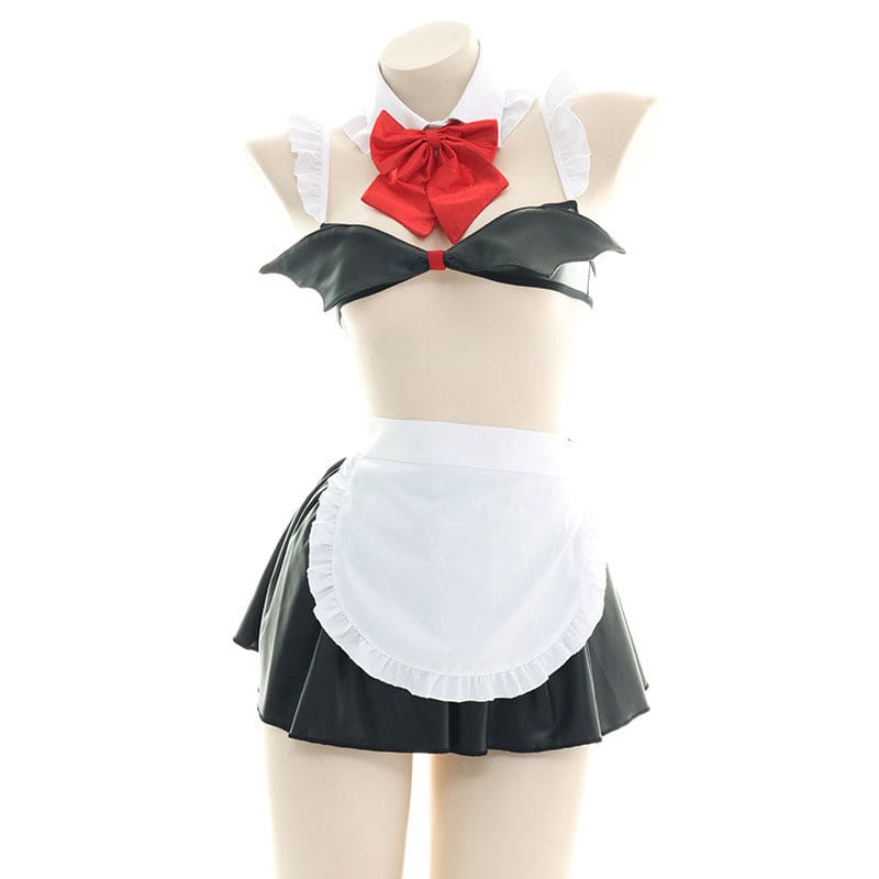 Red Bow Knot Devil Wings Maid Lingerie Set - Black