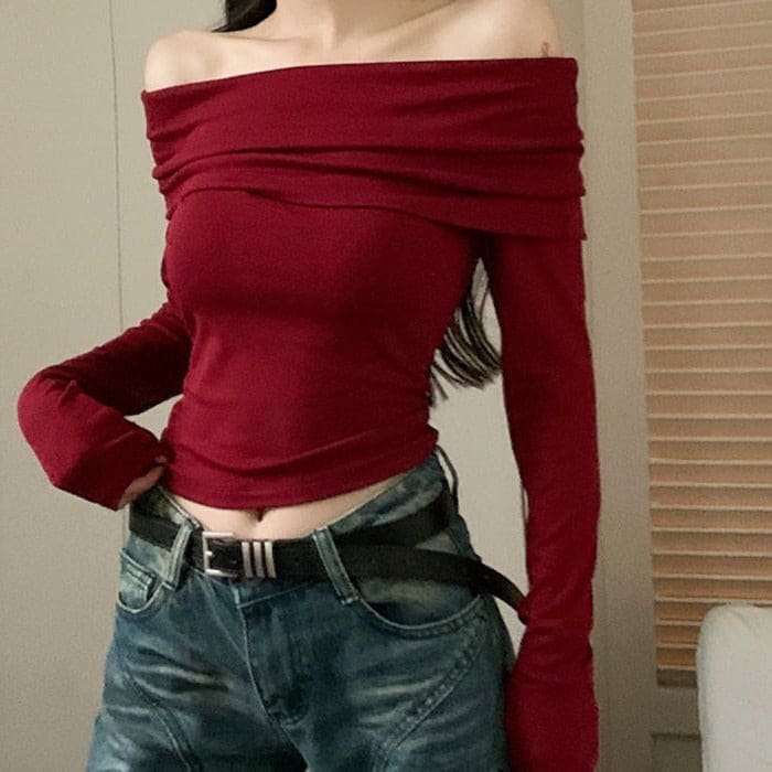Red Classy Bardot Top - Free Size / Red - Tops