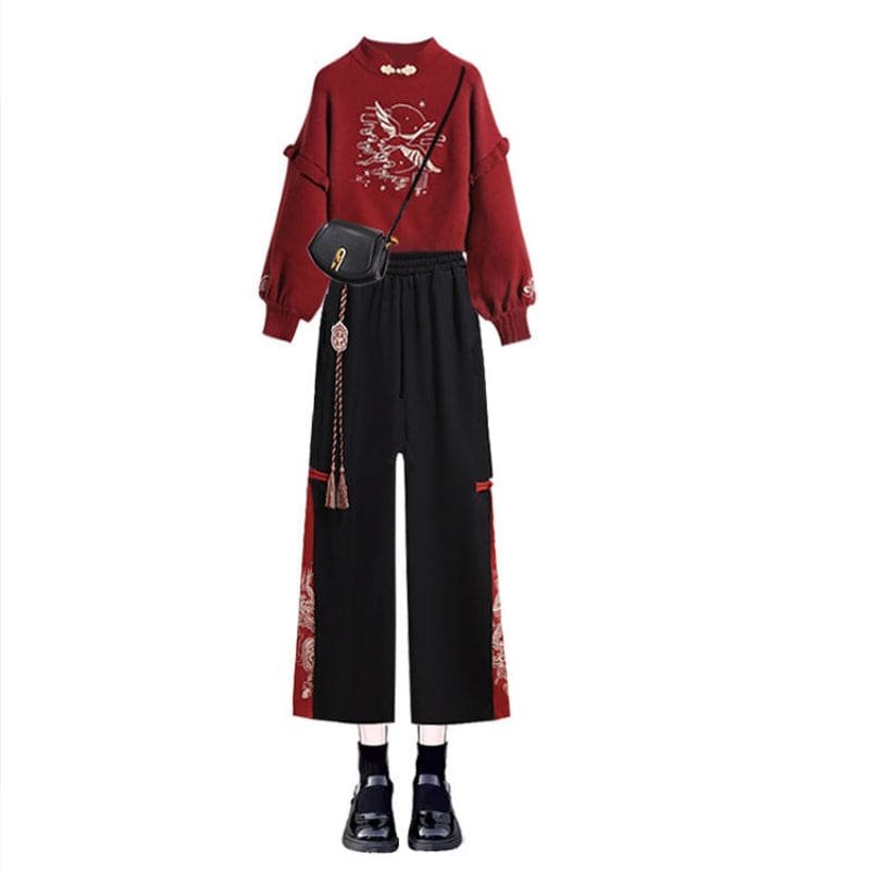 Red Cross Knit Sweater Dress Set