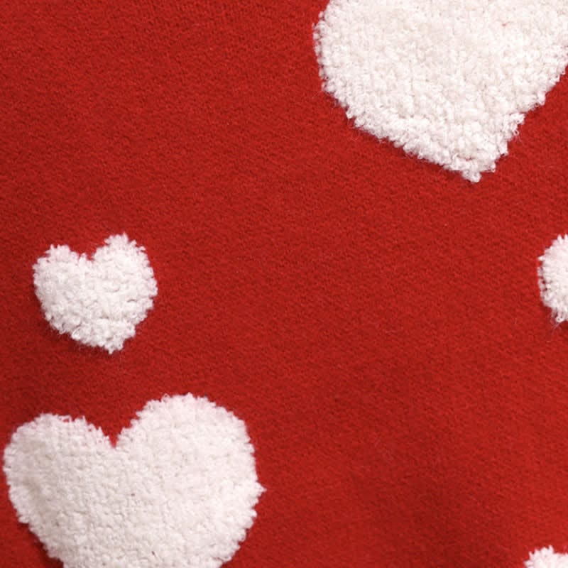 Red Heart Pattern Sweater Knit Slip Dress Set