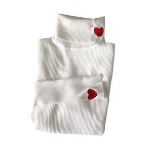 Red Heart Stripe Turtleneck Jumper - Free Size / White