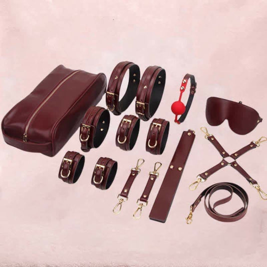 Red Leather Maid Cosplay Accessories 9 Pieces Set - Red