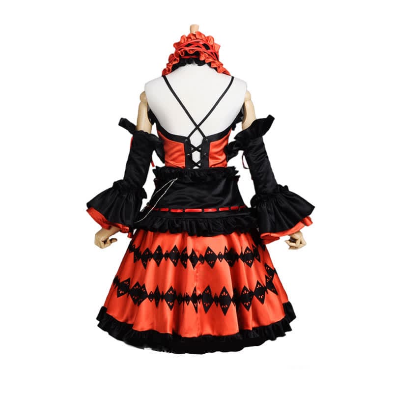 Red Lolita Princess Cosplay Lace Up Dress - Red / One Size