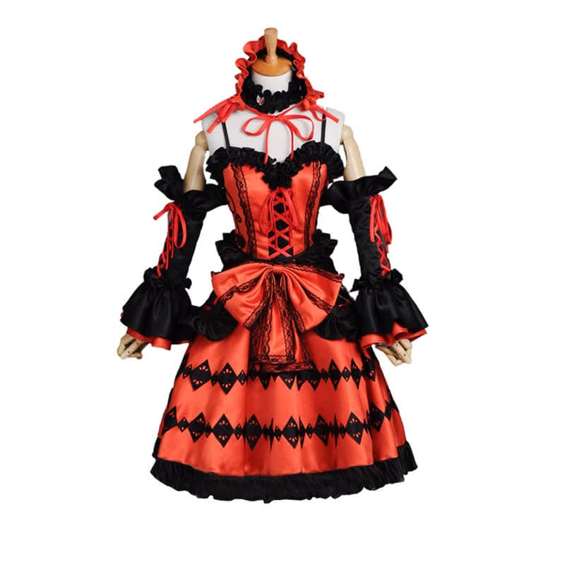 Red Lolita Princess Cosplay Lace Up Dress - Red / One Size