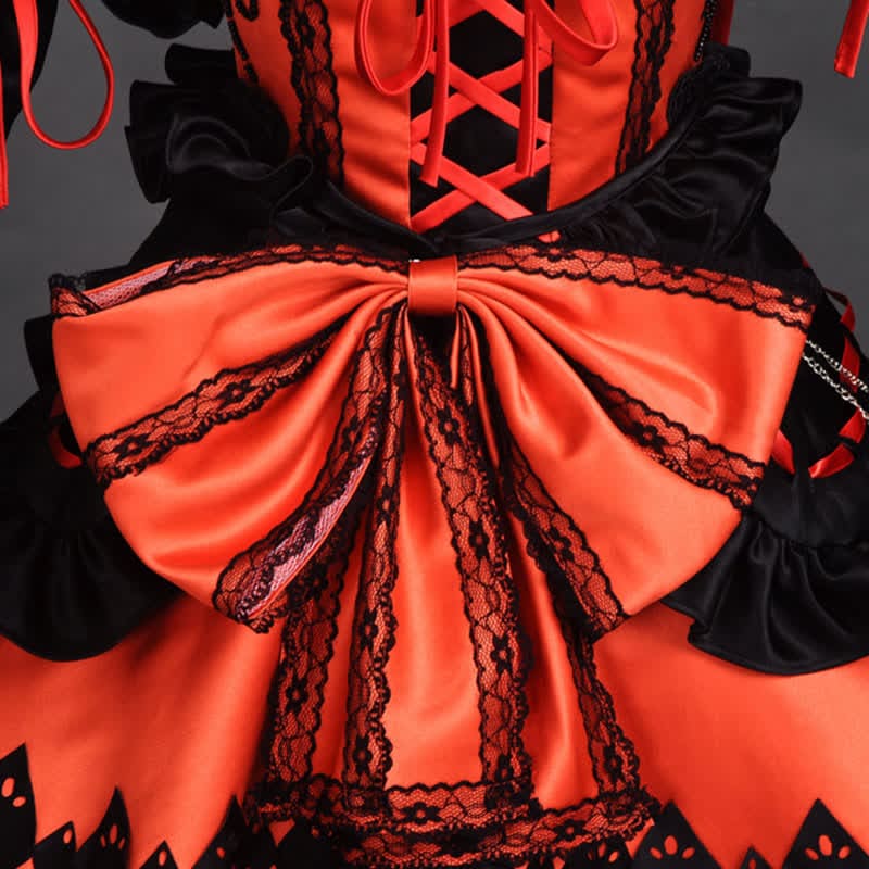 Red Lolita Princess Cosplay Lace Up Dress - Red / One Size