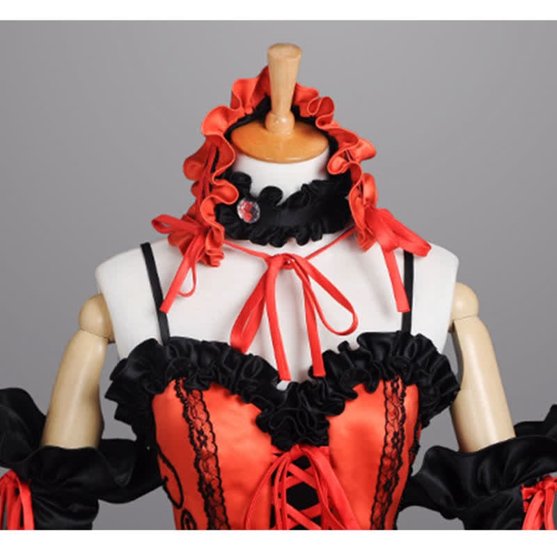 Red Lolita Princess Cosplay Lace Up Dress - Red / One Size