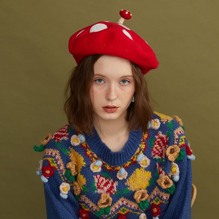 Red Mushroom Beret Hat - Standart / Red/white - Hats