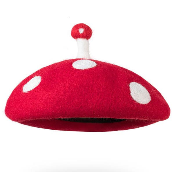 Red Mushroom Beret Hat - Standart / Red/white - Hats