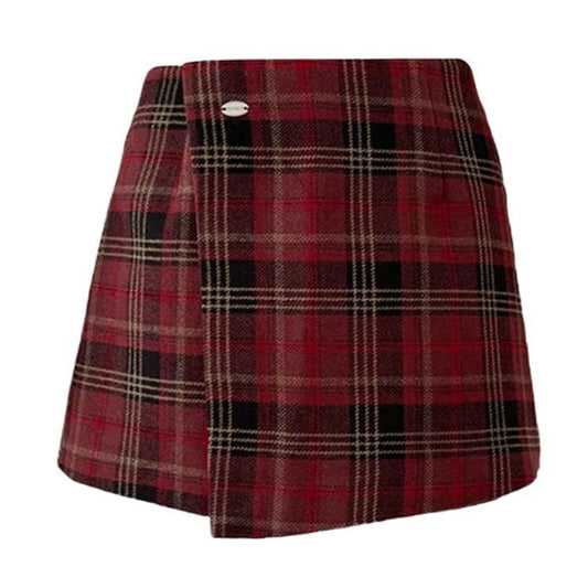 Red Plaid Wrap Skirt - S / Red - Skirt