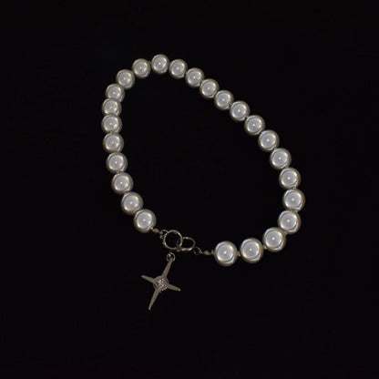 Reflective Pearl Cross Necklace - Necklace