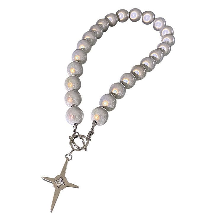 Reflective Pearl Cross Necklace - Standart / Big Bead