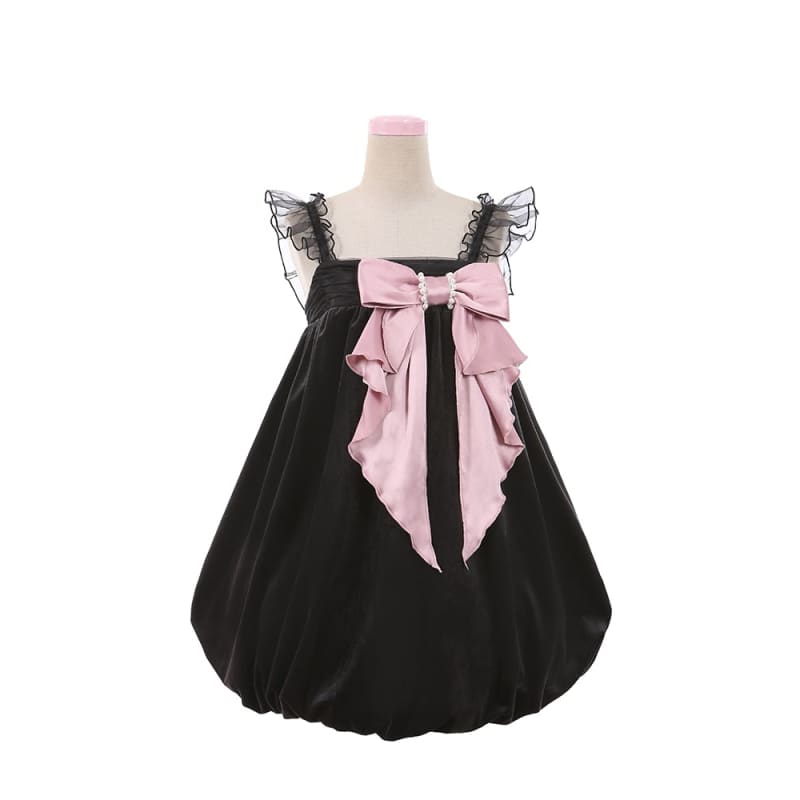 [Reservation] Kawaii White/Black Pearl Velvet Bubble Dress