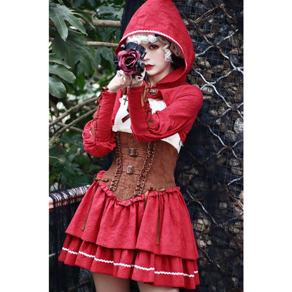 [Reservation] Lolita Red Hunter Amber JKS Dress Full Set SP17413 - Harajuku Kawaii Fashion Anime Clothes Fashion Store - SpreePicky