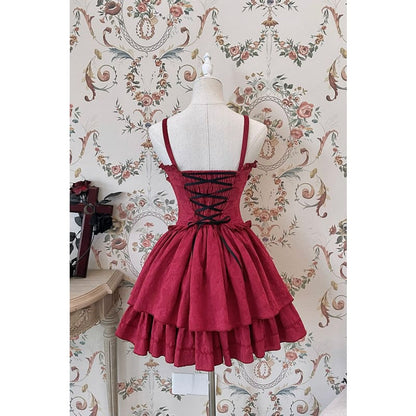 [Reservation] Lolita Red Hunter Amber JKS Dress Full Set SP17413 - Harajuku Kawaii Fashion Anime Clothes Fashion Store - SpreePicky