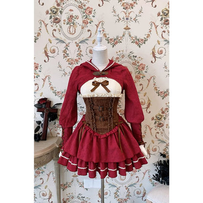 [Reservation] Lolita Red Hunter Amber JKS Dress Full Set SP17413 - Harajuku Kawaii Fashion Anime Clothes Fashion Store - SpreePicky