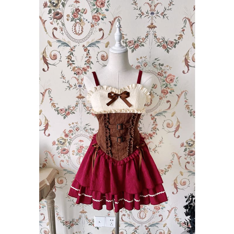 [Reservation] Lolita Red Hunter Amber JKS Dress Full Set SP17413 - Harajuku Kawaii Fashion Anime Clothes Fashion Store - SpreePicky