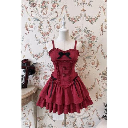 [Reservation] Lolita Red Hunter Amber JKS Dress Full Set SP17413 - Harajuku Kawaii Fashion Anime Clothes Fashion Store - SpreePicky