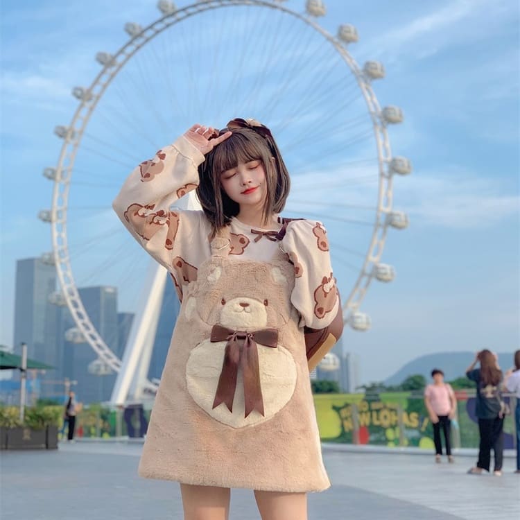 [Reservation] Super Cute Plush Bear/Cat Suspender Dress