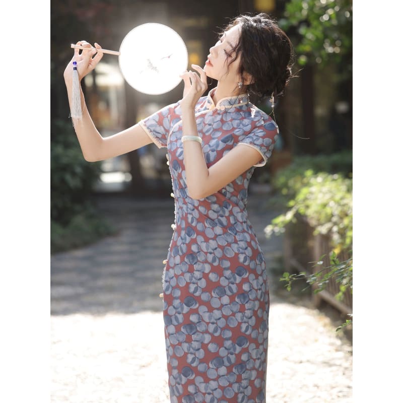 Retro Floral Cheongsam Dress - Female Hanfu