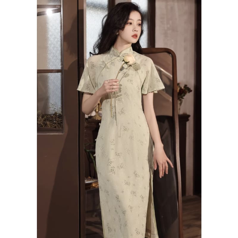 Retro Spring Dress Cheongsam - S / Long Sleeved Cheongsam