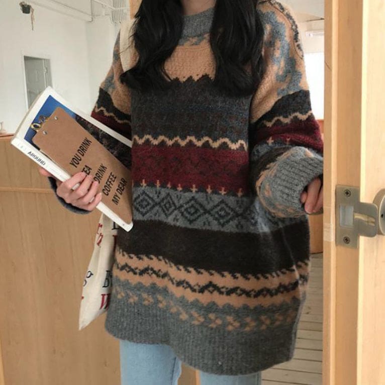 Retro Wide Knit Sweater - Sweaters