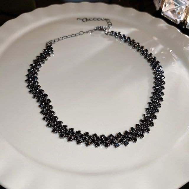 Rhinestone Alloy Choker - 1pc - Black / One Size