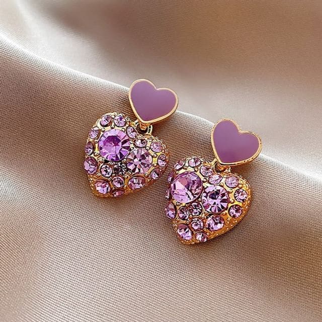 Rhinestone Alloy Drop Earring - 1 Pair - Square - Purple