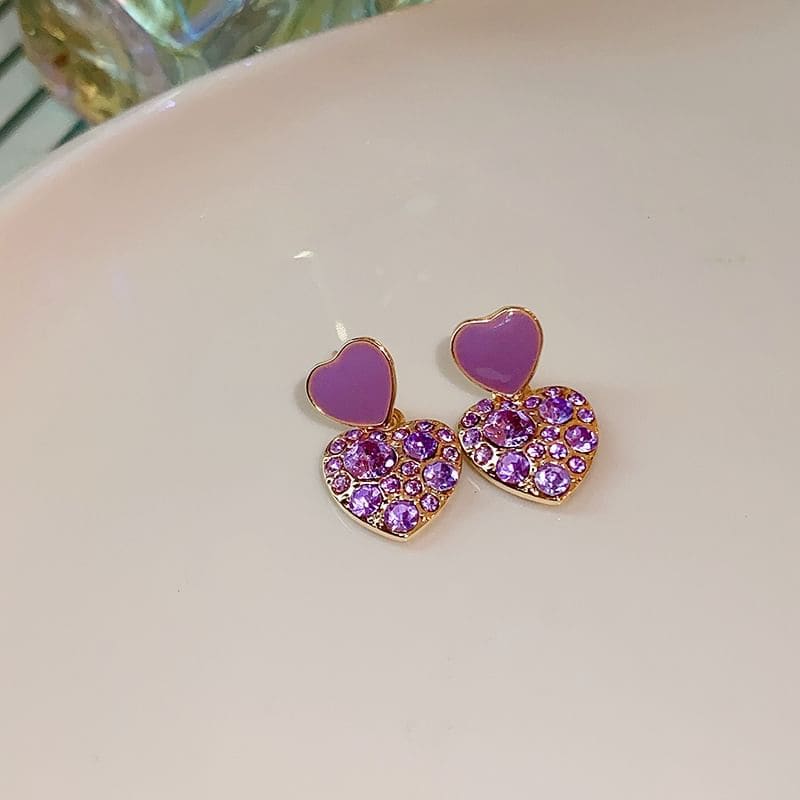 Rhinestone Alloy Drop Earring - 1 Pair - Square - Purple