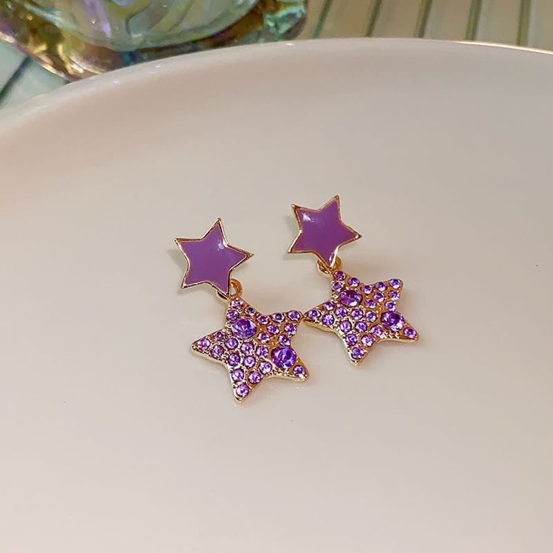 Rhinestone Alloy Drop Earring - 1 Pair - Square - Purple