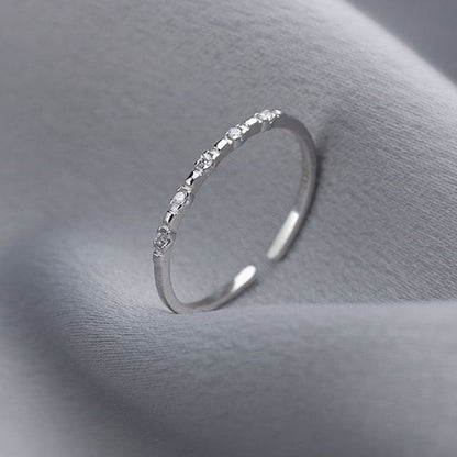 Rhinestone Alloy Open Ring - Silver / One Size