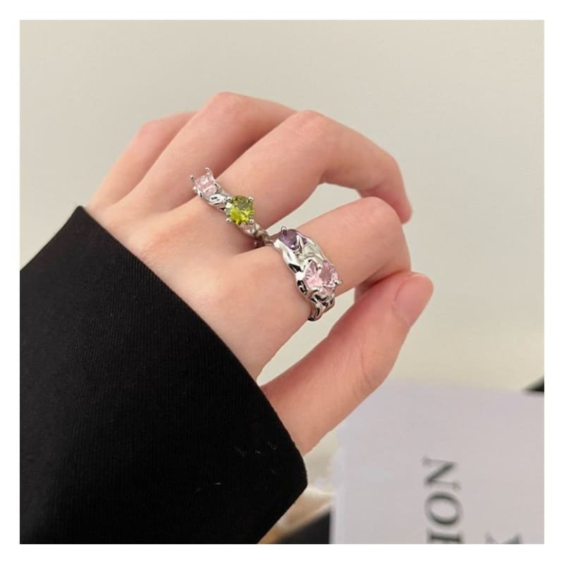 Rhinestone Alloy Open Ring (various designs)