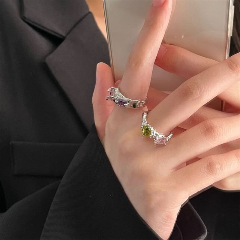 Rhinestone Alloy Open Ring (various designs)